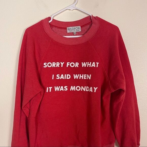 Wildfox Red Sorry For What I Said When It Was Monday Crewneck Sweatshirt - Picture 3 of 7